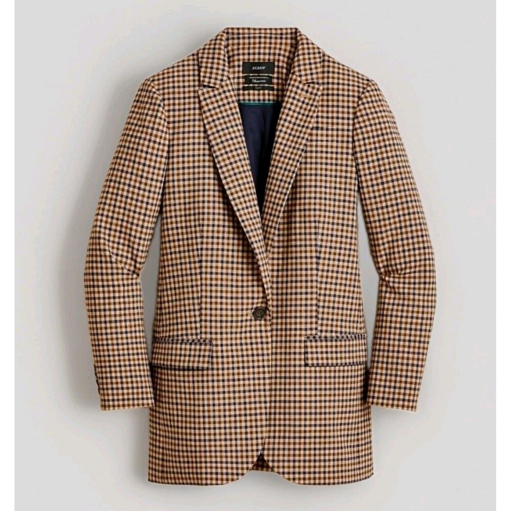 J.Crew Alfie Blazer Italian Stretch Wool Tollegno 1900 Gingham Check Sz 10 NWOT